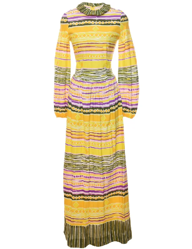 1970s Geometric Multi-Colour Maxi Dress - XS