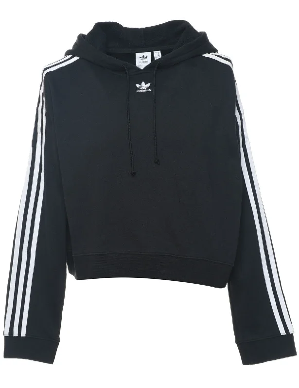 Adidas Hooded Black & White Contrast Three-Stripe Sweatshirt - M