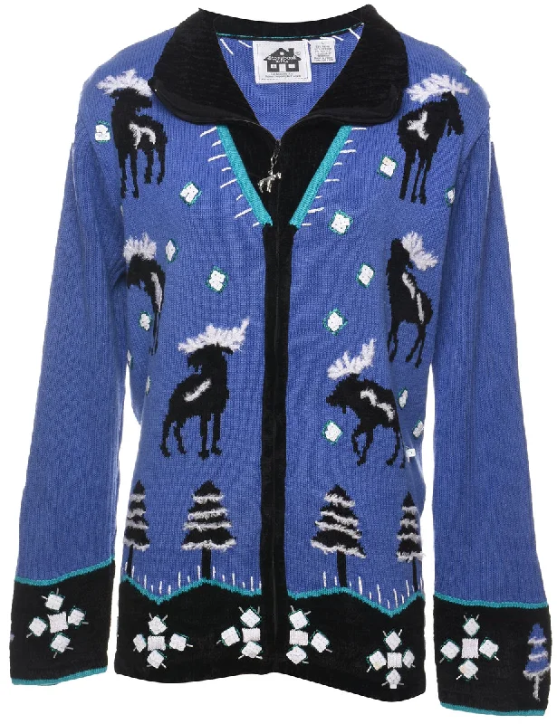 Animal Design Christmas Cardigan - L