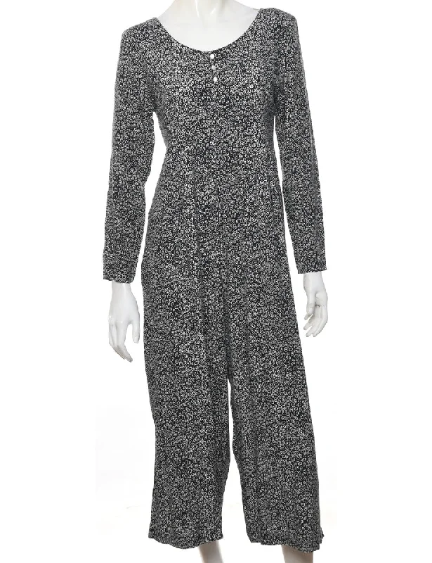 Black & White Long-Sleeved Patterned Jumpsuit - M