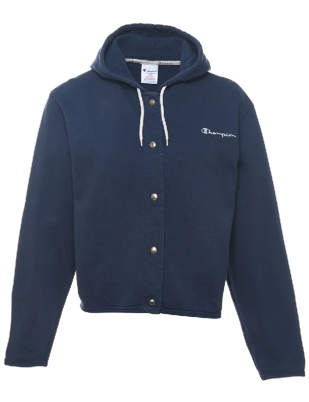 Champion Navy & White Embroidered Hooded Sweatshirt - L