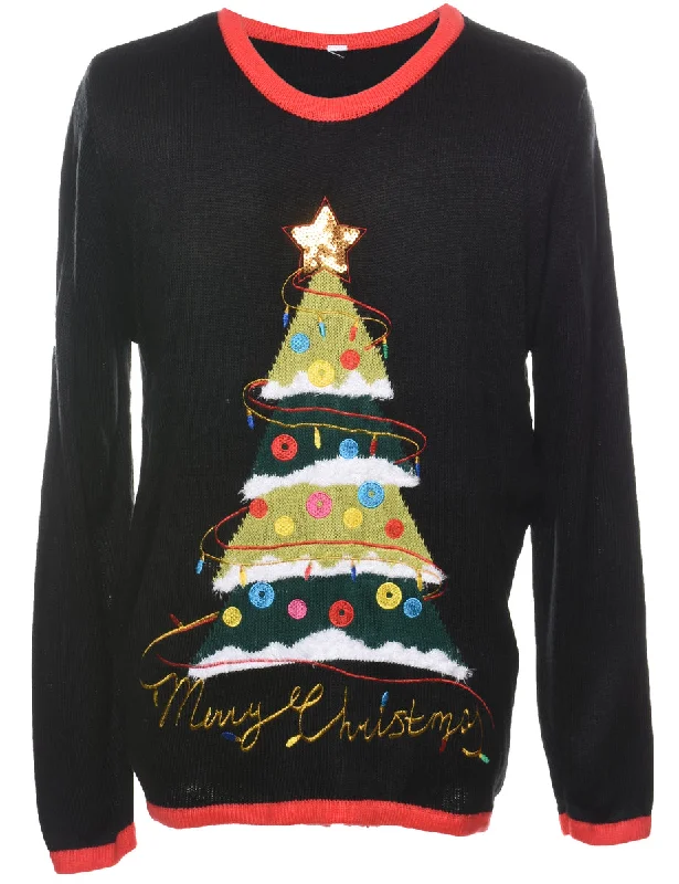 Christmas Tree Print Jumper - L