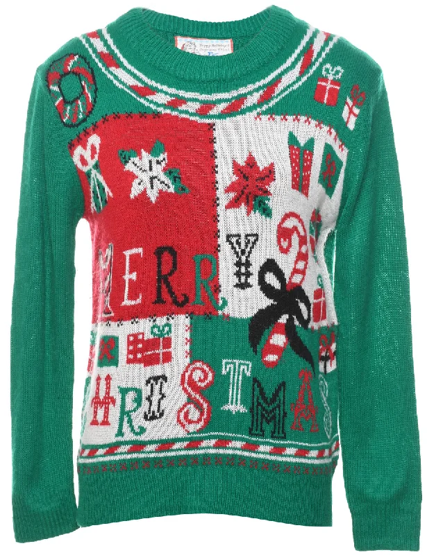 Festive Print Christmas Jumper - M