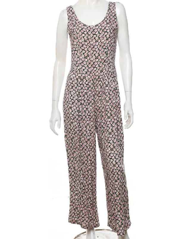 Floral Pattern Casual Jumpsuit - M