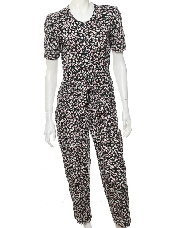 Floral Pattern Jumpsuit - L