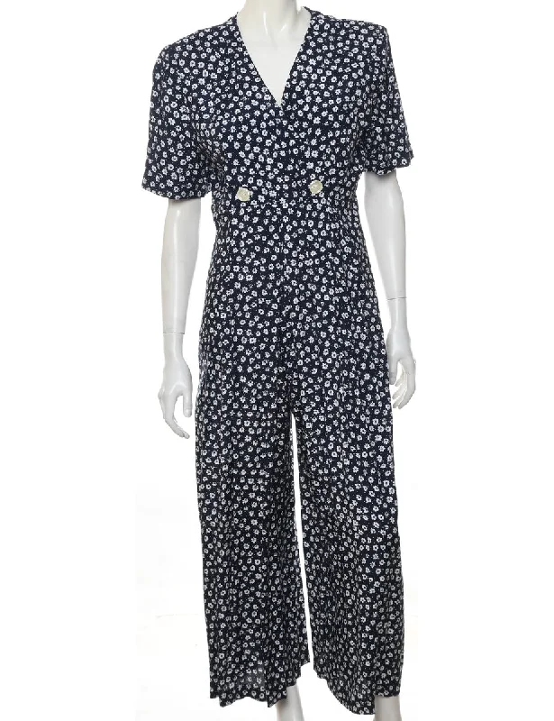 Floral Pattern Jumpsuit - L