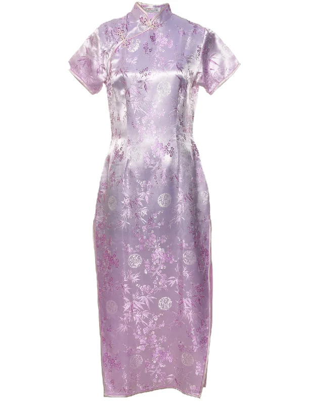 Jacquard Lilac Cheongsam Collar Evening Dress - M