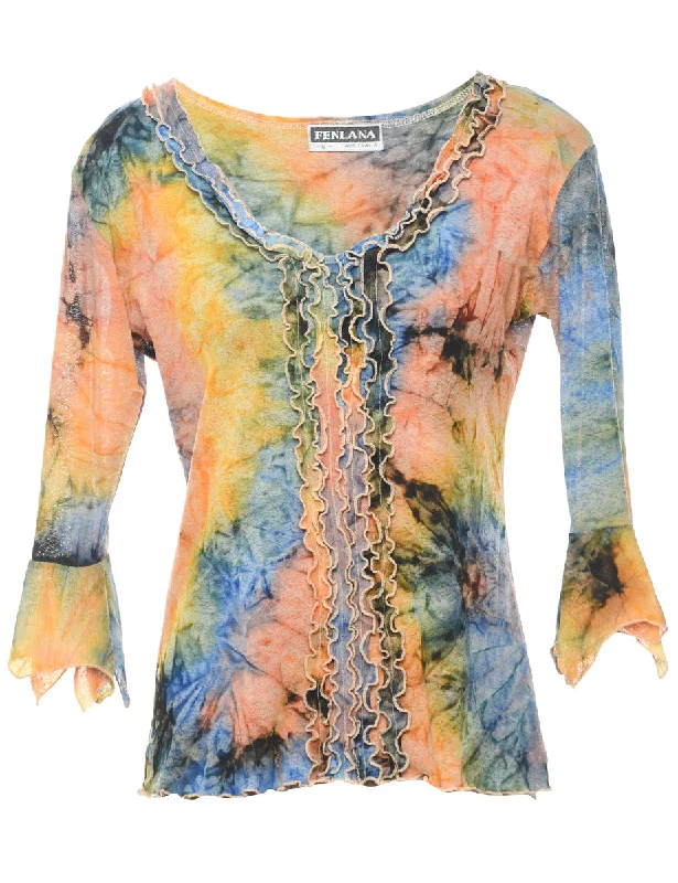 Long Sleeved Y2K Tie Dye Printed Top - S