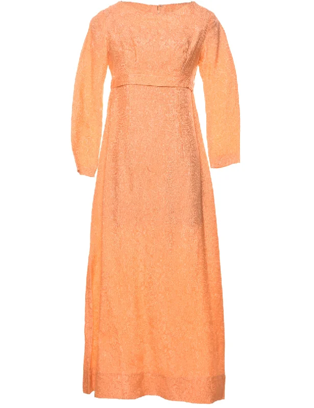 Orange 1970s Long-Sleeve Dress - M