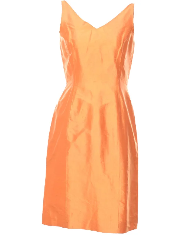 Orange Metallic Sleeveless Evening Dress - M