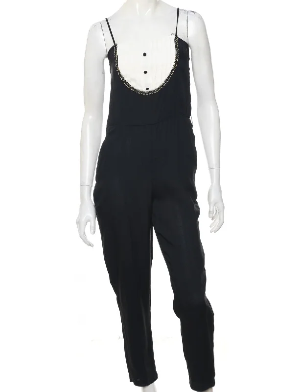 Pintucks Black & White Lace Detail Jumpsuit - XS