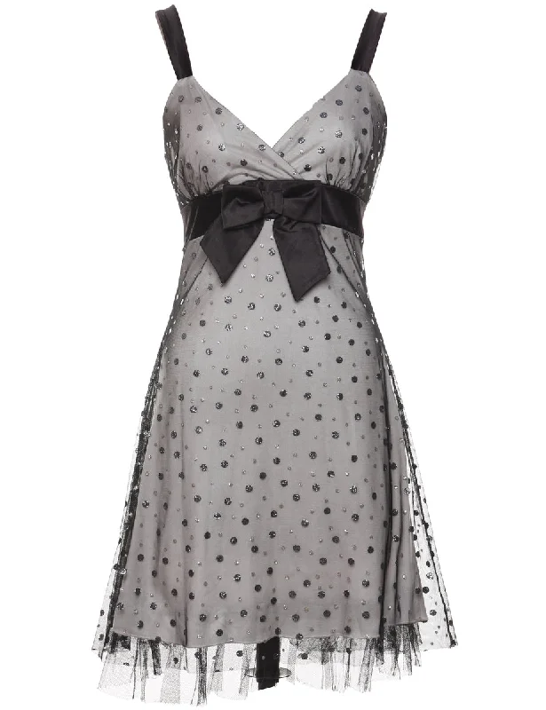 Polka Dot Design Light Grey & Black Sparkly Evening Dress - M