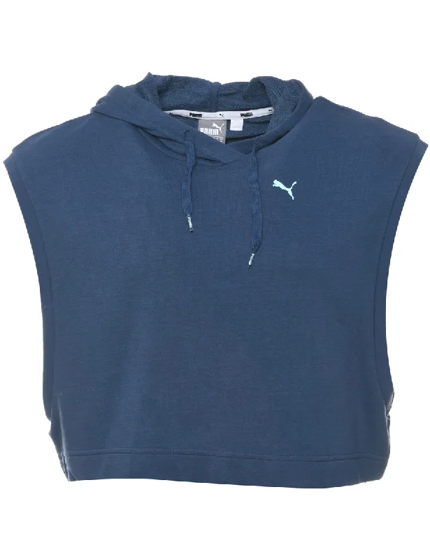 Puma Navy & White Cropped Hooded Sweatshirt - M