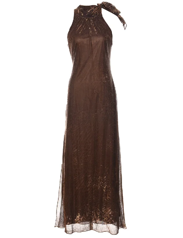 Sparkly Copper High-Neck Evening Dress - M