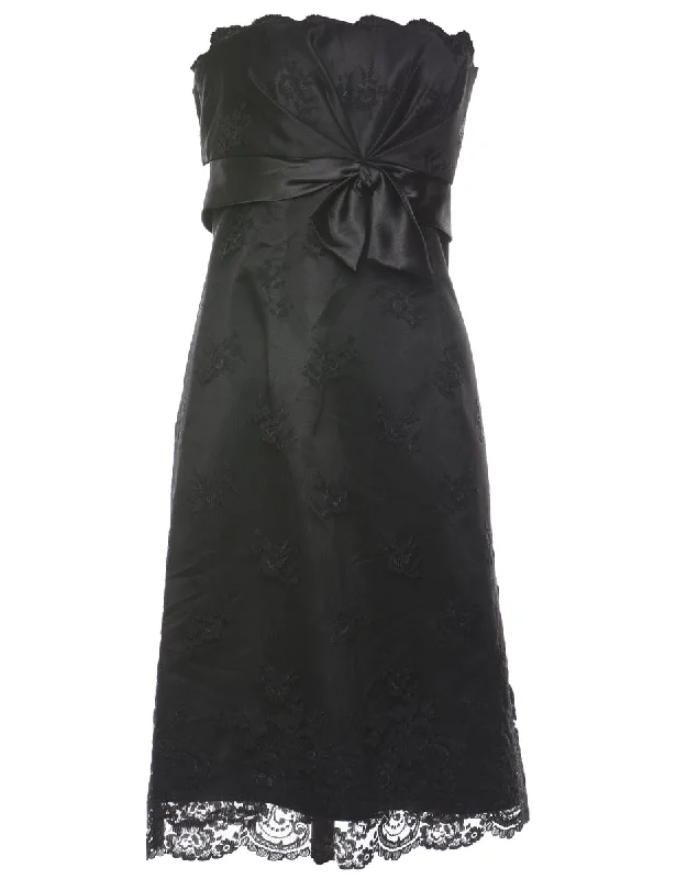 Strapless Black Lace Evening Dress - M