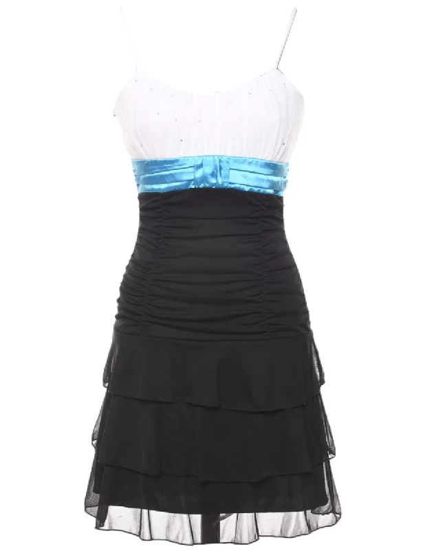 Strappy White, Blue & Black Evening Dress - M