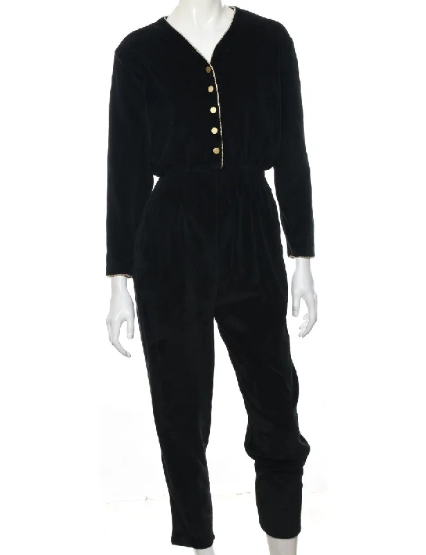 Velour Black Jumpsuit - S