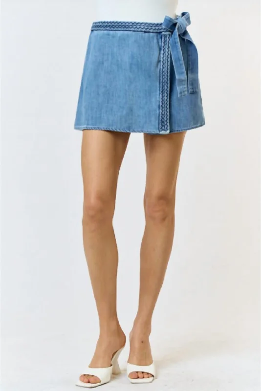 Braided Wrap Skort In Denim