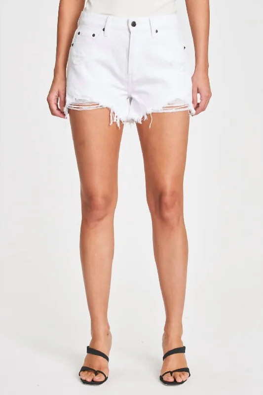 Nova High Rise Relaxed Cut Off Shorts In White Lightning