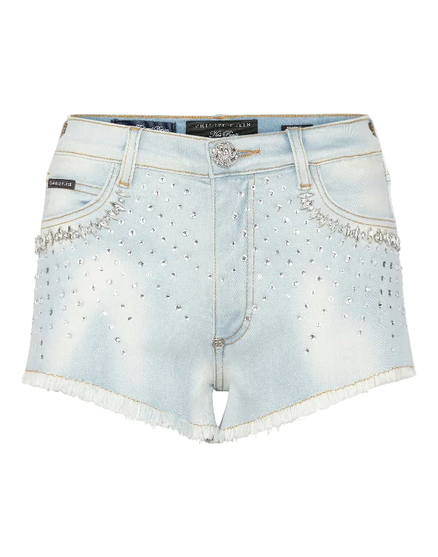 Strass Denim Shorts Crystal